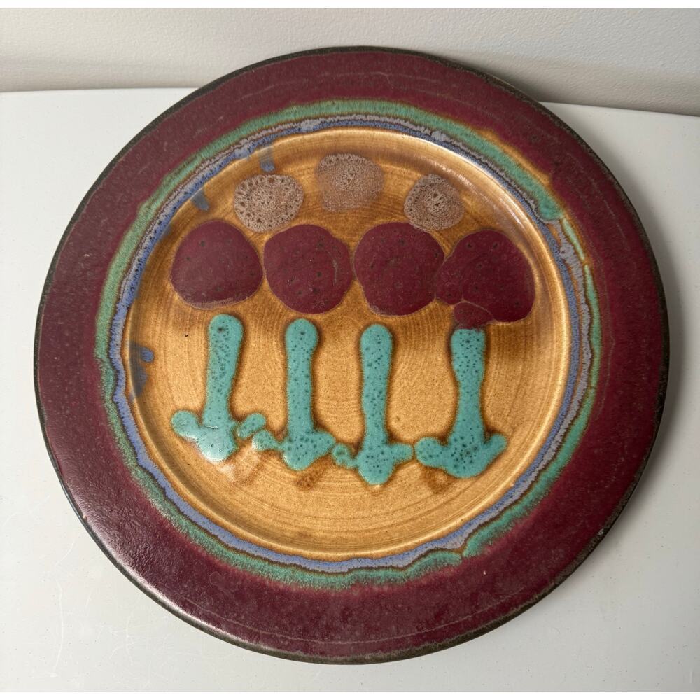 D. Lasser Ceramics Signed Yellow/Red Tulip Green Stems Pottery Large Platter 16” - Picture 2 of 11